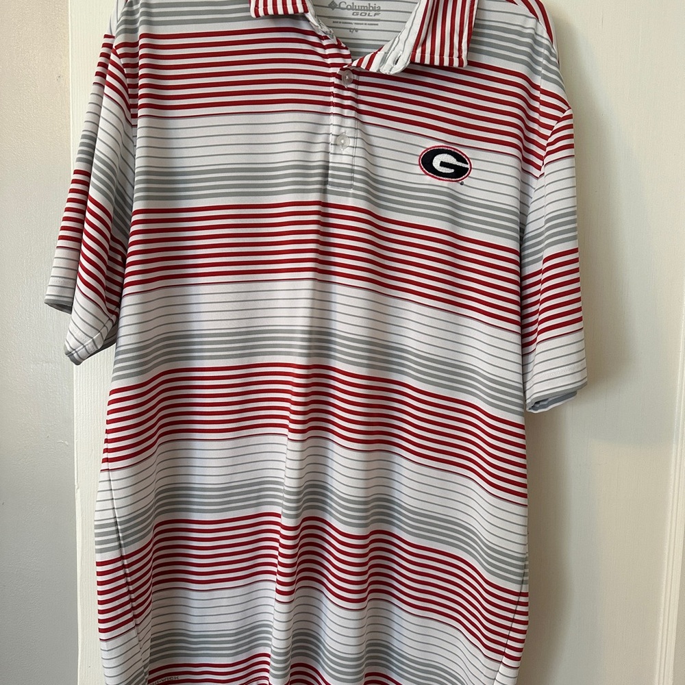 Columbia Men's Polo with Red and Gray Stripes